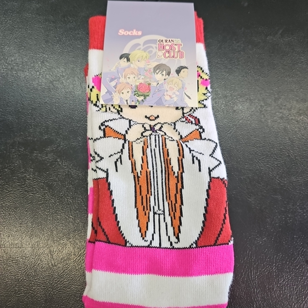 NWT Ouran High School Host Club Pink and White Stripes Crew Socks Women's 1 Size